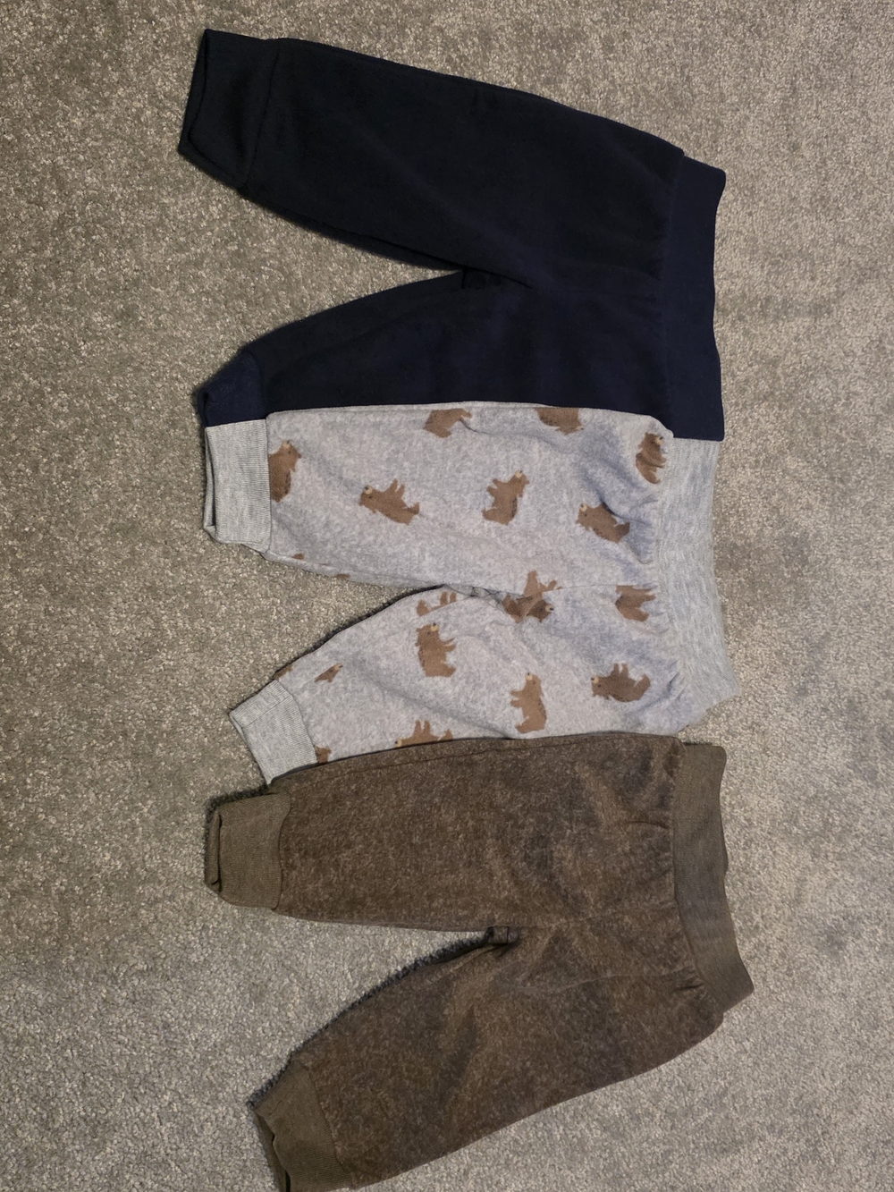 Infant 3-Pack Fleece Joggers - Navy, Gray with Brown Bear, Brown